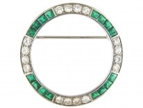 Emerald & Diamond Art Deco Circular Brooch