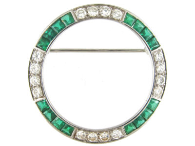 Emerald & Diamond Art Deco Circular Brooch