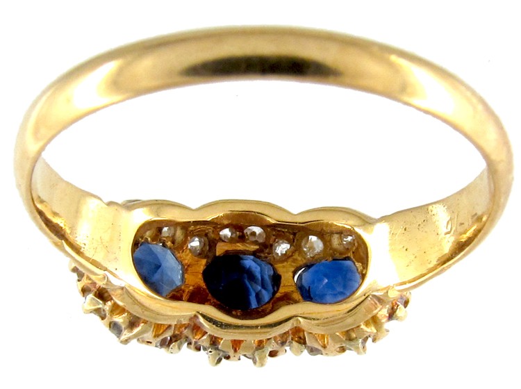 Triple Cluster Sapphire & Diamond Edwardian Ring
