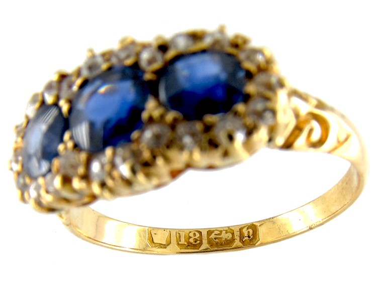 Triple Cluster Sapphire & Diamond Edwardian Ring