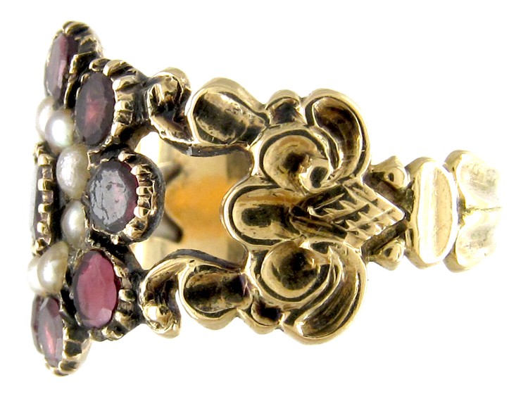 Georgian Flat Cut Garnet & Pearl Ring