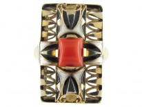 Art Deco Coral & Enamel Ring