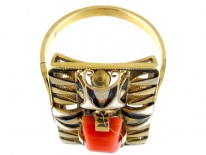 Art Deco Coral & Enamel Ring