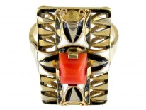 Art Deco Coral & Enamel Ring