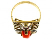 Art Deco Coral & Enamel Ring