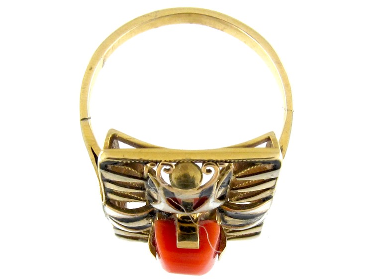 Art Deco Coral & Enamel Ring