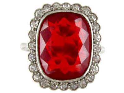 Fire Opal & Diamond Edwardian Ring