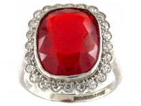 Fire Opal & Diamond Edwardian Ring