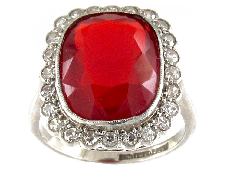 Fire Opal & Diamond Edwardian Ring