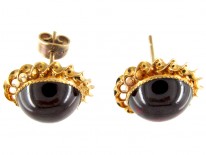 Victorian Cabochon Garnet & Gold Earrings