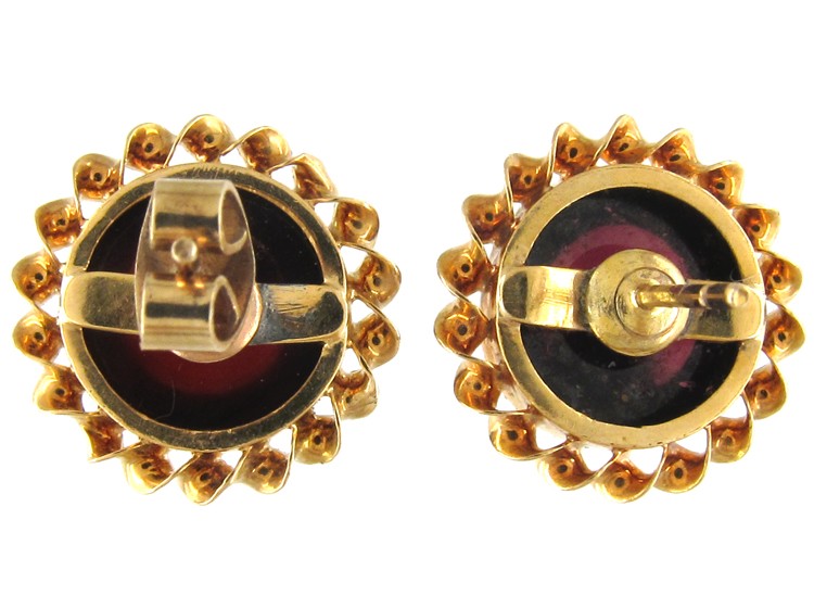 Victorian Cabochon Garnet & Gold Earrings