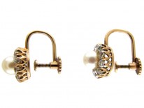 Natural Peal & Diamond Cluster Earrings