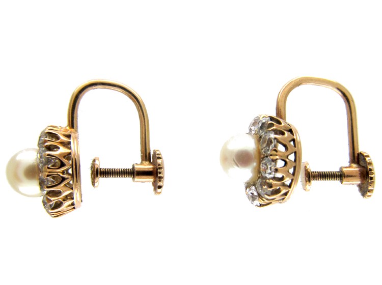 Natural Peal & Diamond Cluster Earrings