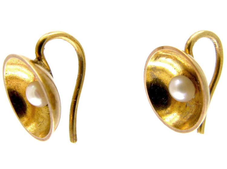 Victorian Concave Gold & Natural Pearl Earrings