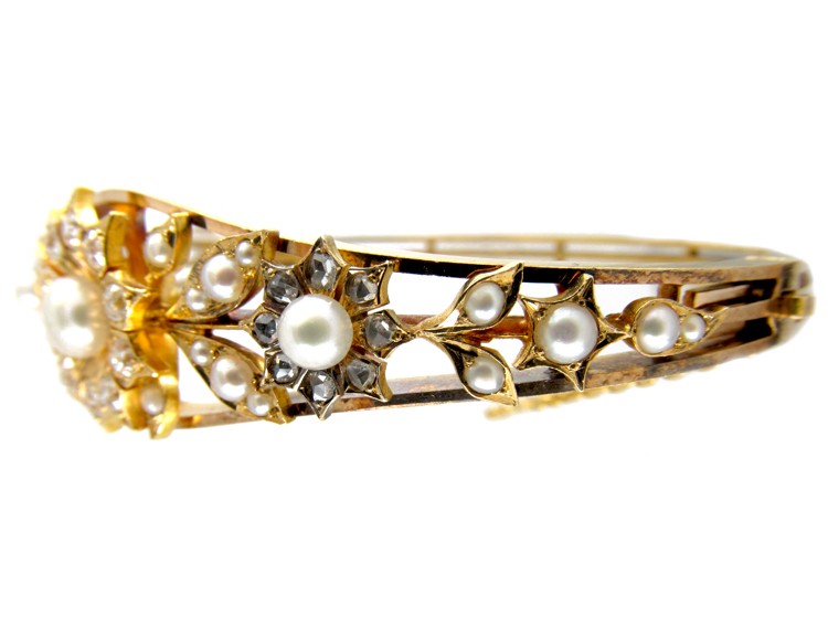 Diamond & Natural Split Pearls Bangle