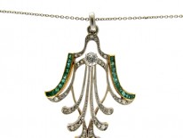 Emerald & Diamond Art Deco Pendant on Chain