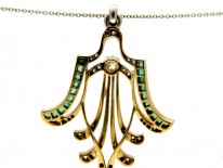 Emerald & Diamond Art Deco Pendant on Chain