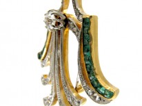 Emerald & Diamond Art Deco Pendant on Chain