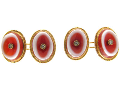 Victorian Banded Agate Gold Cufflinks