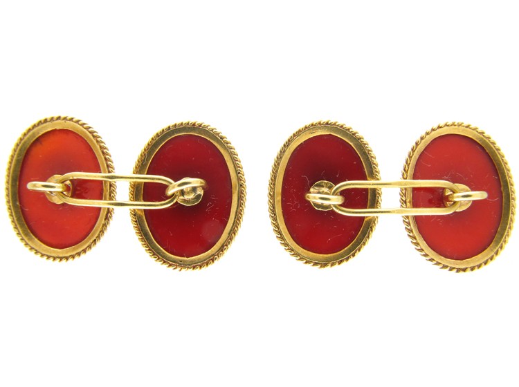 Victorian Banded Agate Gold Cufflinks