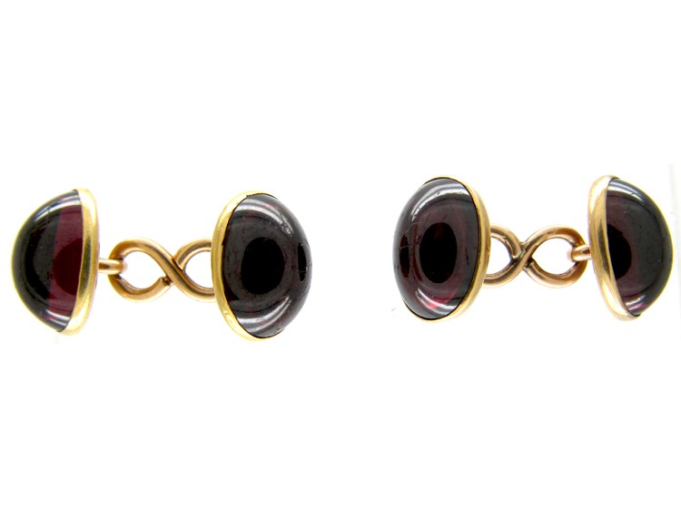 Cabochon Garnet Victorian Gold Cufflinks