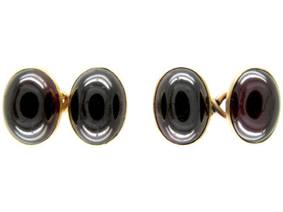 Cabochon Garnet Victorian Gold Cufflinks
