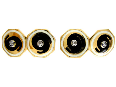 Black & White Enamel Art Deco 18ct Gold Cufflinks