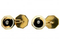 Black & White Enamel Art Deco 18ct Gold Cufflinks