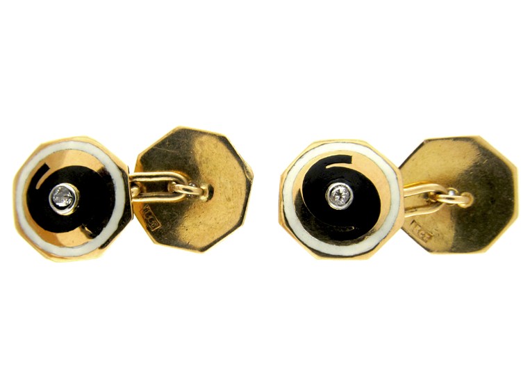 Black & White Enamel Art Deco 18ct Gold Cufflinks