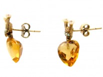 Heart Shape Citrine & Pearl Gold Earrings