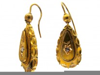 Victorian Drop 15ct Gold & Diamond Earrings
