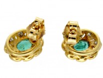 Oval Emerald & Diamond Cluster Earrings
