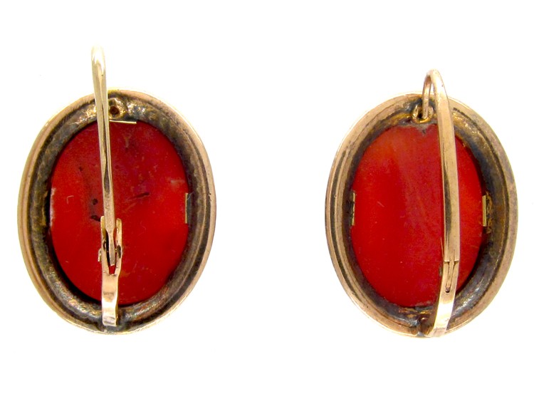 Coral Carved Cameo Regency Earrings