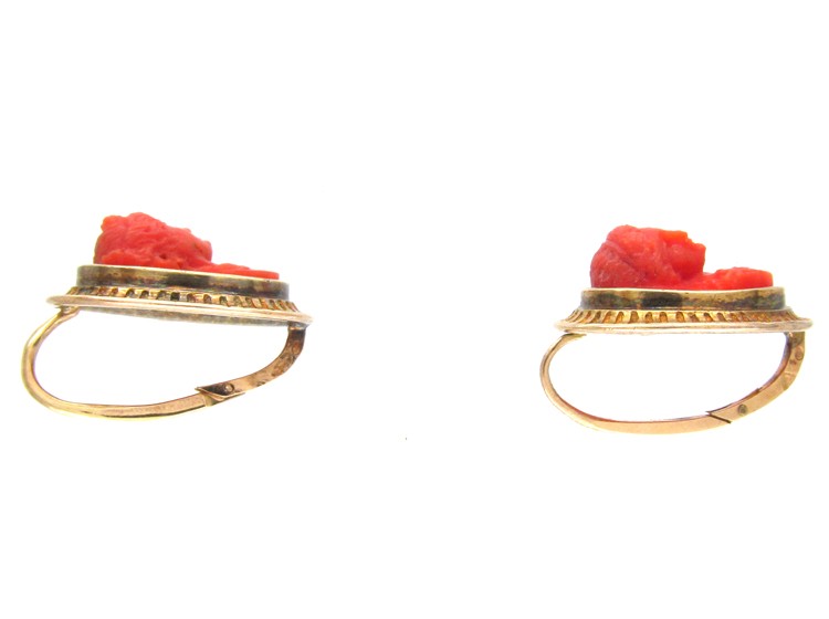 Coral Carved Cameo Regency Earrings