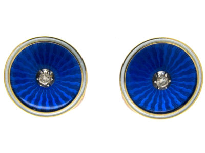 Diamond & Blue Enamel Gold Cufflinks