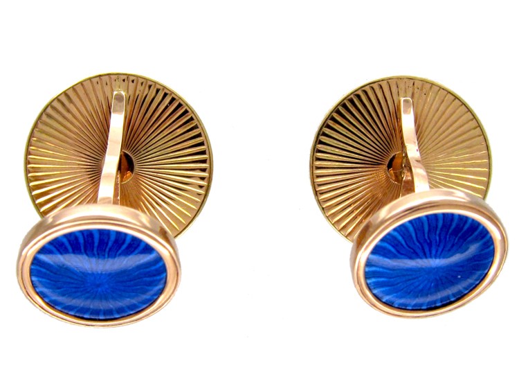 Diamond & Blue Enamel Gold Cufflinks