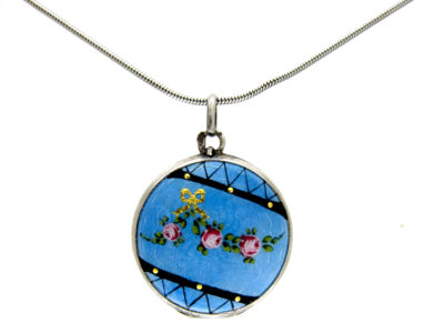 Silver Enamel Locket on Chain