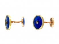 Diamond & Blue Enamel Gold Cufflinks