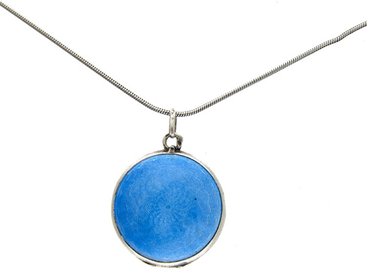 Silver Enamel Locket on Chain