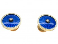Diamond & Blue Enamel Gold Cufflinks