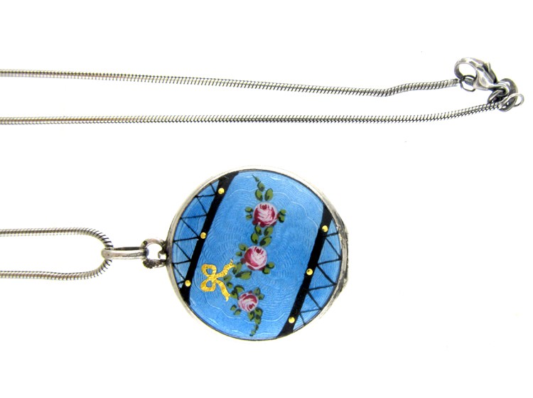 Silver Enamel Locket on Chain