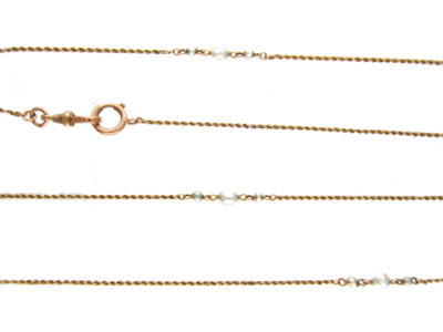 9ct Long Guard Chain Interspersed with Natural Pearls
