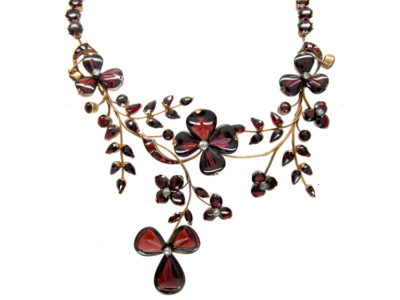 Carved Garnet & Diamond Art Nouveau Necklace