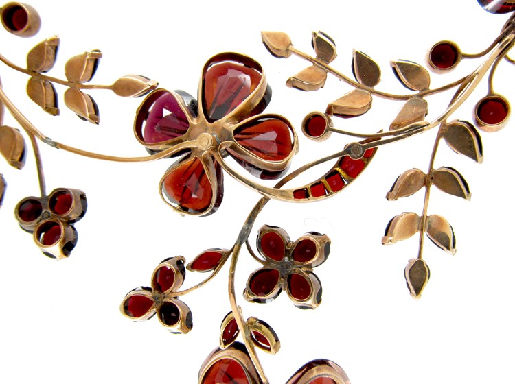 Carved Garnet & Diamond Art Nouveau Necklace