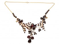 Carved Garnet & Diamond Art Nouveau Necklace