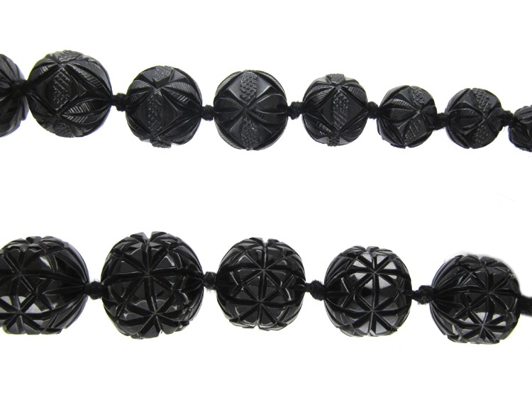 Carved Jet Victorian Bead Necklace