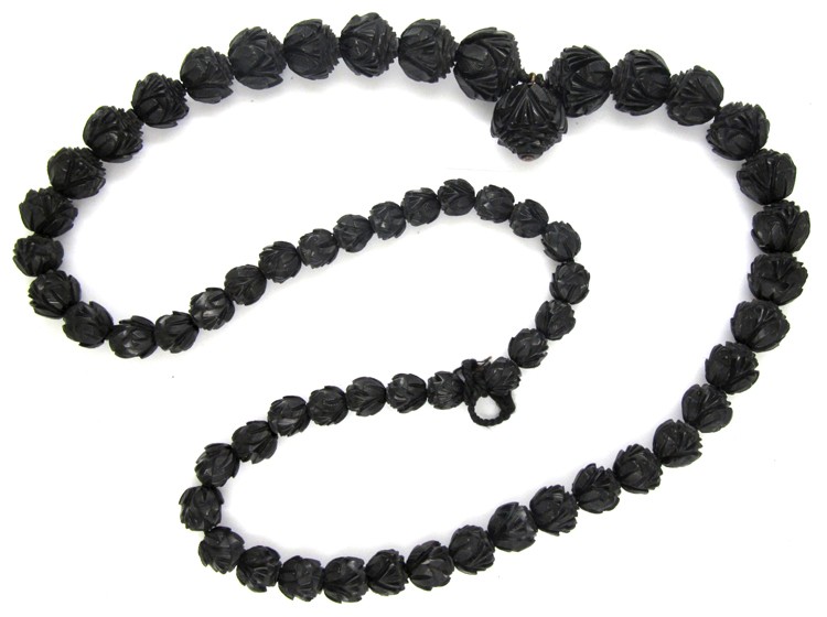 Carved Jet Victorian Bead Necklace