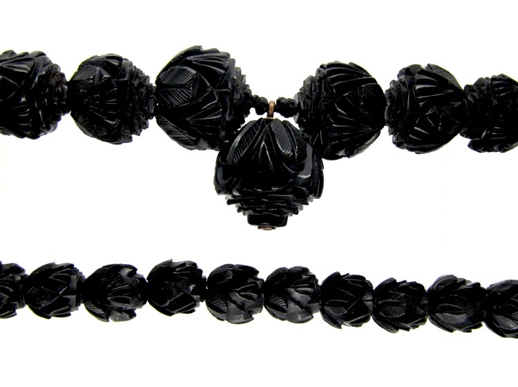 Carved Jet Victorian Bead Necklace