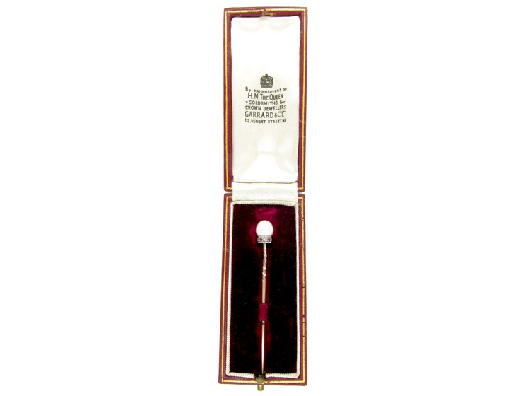 Natural Pearl Diamond & Ruby Tie Pin in Original Case