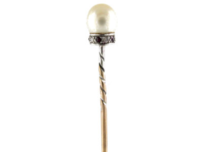 Natural Pearl Diamond & Ruby Tie Pin in Original Case